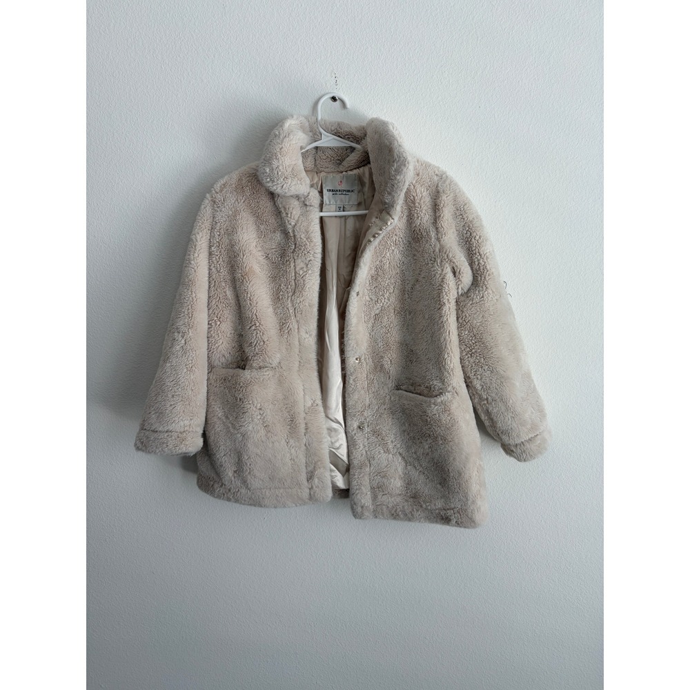 Urban Republic Girls Faux Fur Coat Cream Beige Snap Button Jacket Size M 10/12